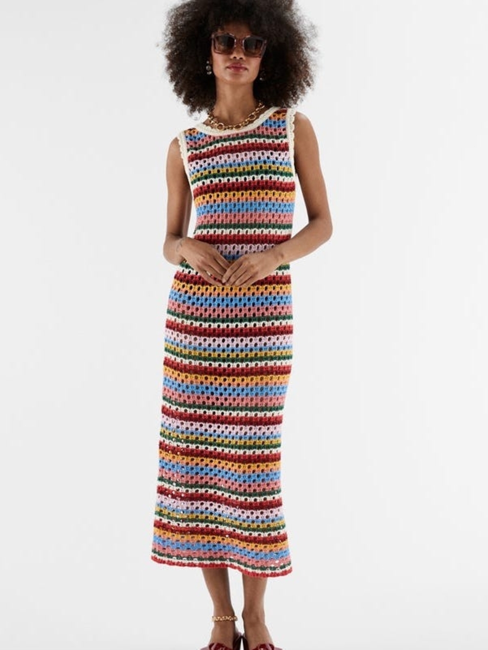 Kitri Bunty Blanket Stripe Midi Dress - Crochet